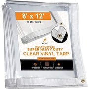 XPOSE SAFETY 8' x 12' Clear Vinyl Tarp - 20 Mil Super Heavy Duty CVT20-812-X